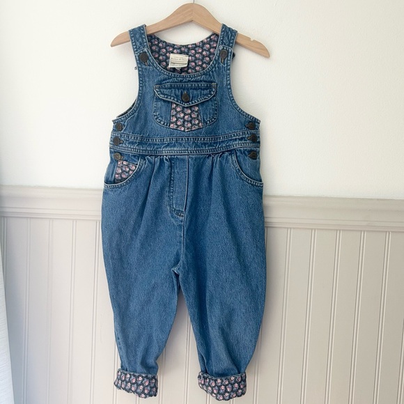 Laura Ashley Other - Vintage Laura Ashley Mother & Child Girl 4T Floral Lined Denim Overalls